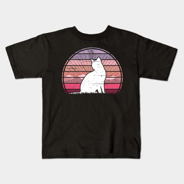 Cat Pink Sunset Kids T-Shirt by Nerd_art